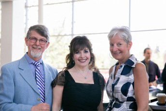 Symphony on the Bay Season Finale at the Burlington Performing Arts Centre, Burlington, ON with Maestro Claudio Vena and Pianist Catherine Wilson, soloist, on Sunday, May 13, 2018.  This photo was taken at the end of intermission in the lobby of BPAC following Catherine’s performance with SOTB:  Friends Mike Saunders, and Sophie Lakis with Pianist Catherine Wilson (middle).  Photo by Marion Voysey