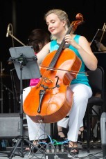 Ensemble Vivant Live in Concert Tribute to Rick Wilkins: Music at Fieldcote on Sunday, August 11, 2019.  Sybil Shanahan, cello Photo by Ted Buck