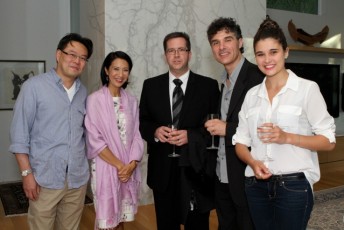 OBLIVION launch party, June 2013 Sam Yeung, friend and supporter;  TSO Violinist and Host, Virginia Wells;  Corey Gemmell, Violinist; Robert DiVito, Film Maker; Cecilia DiVito, OBLIVION Crew Production Crew Photo by Jaclyn Appleby